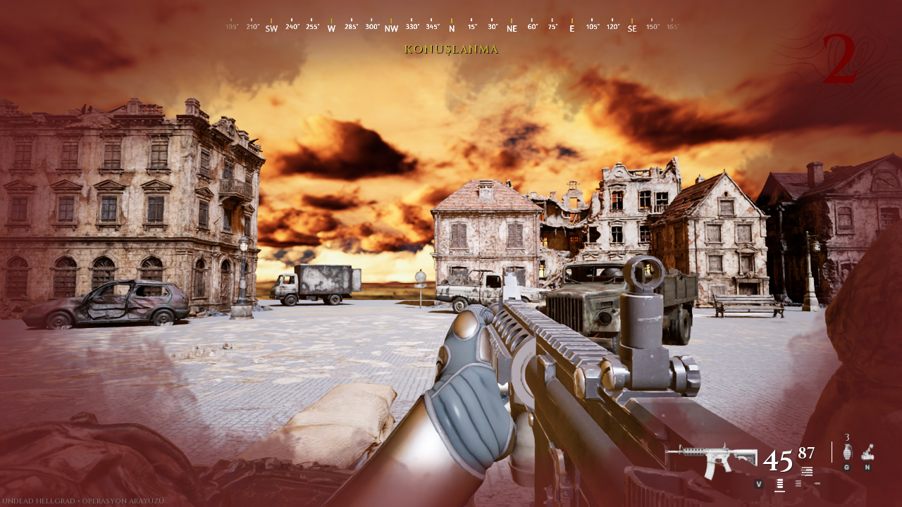 Undead Hellgrad 0.2.33 Windows paketinde Hellgrad Meydanı'nda zombiyle karşılaşma